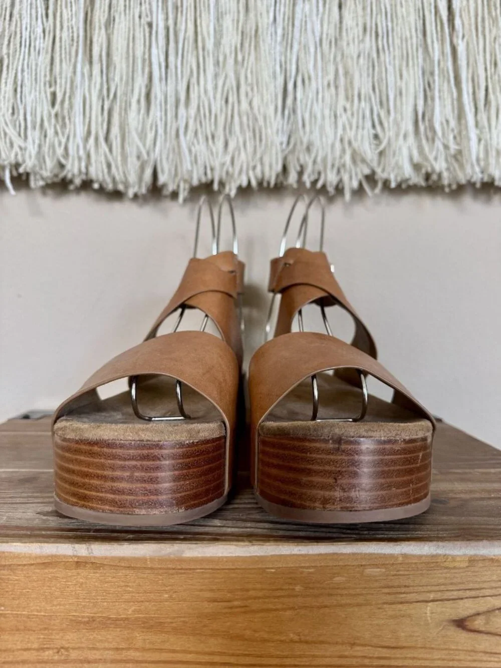 Kelsi Dagger Dunes Leather Brown Peanut Ankle Wrap Platform Sandals Size 8.5